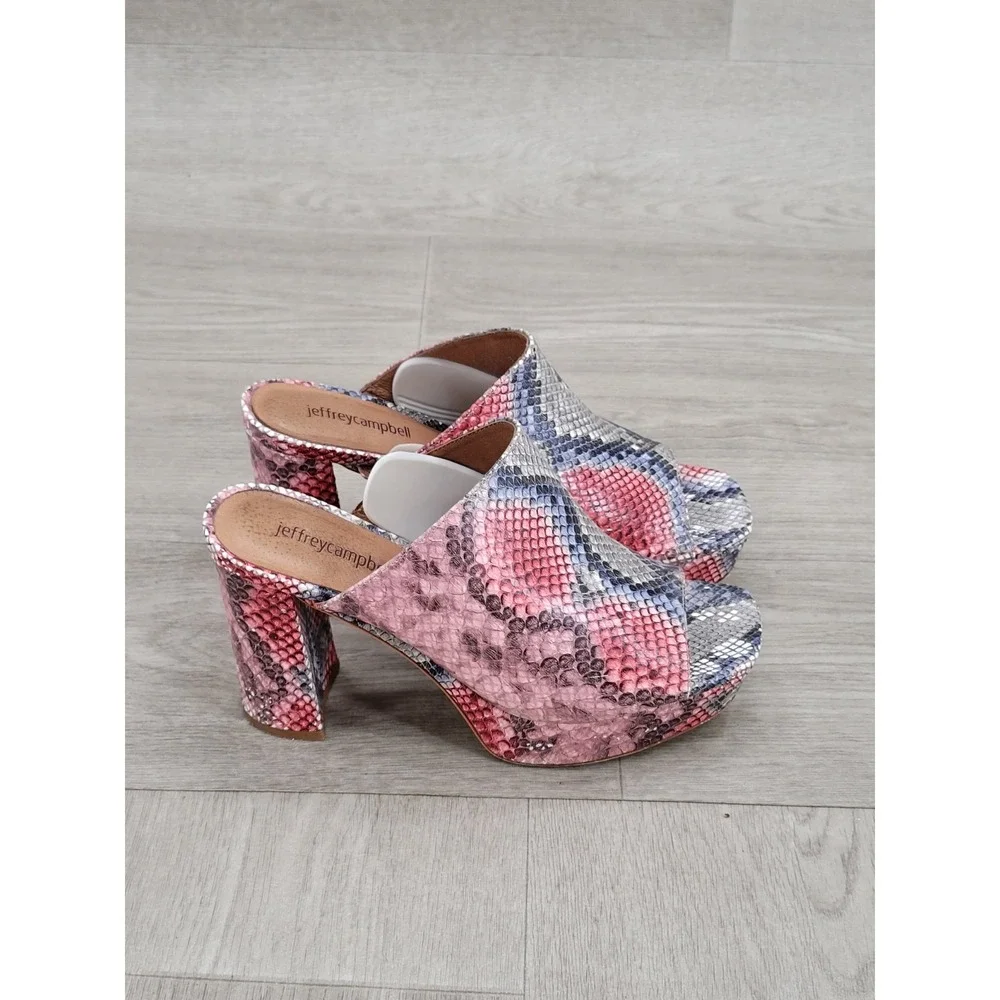 Jeffrey Campbell Pilar Platform Sandals Women's Size 8 Multi Snake Leather Slide